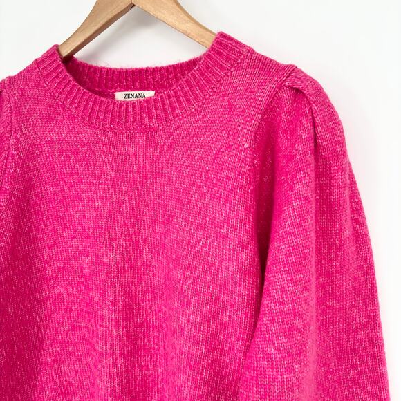 Zenana NWOT Bright Pink Balloon Sleeve Pullover Sweater Size S - Picture 3 of 7